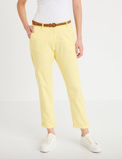 Pantalon chino 7/8&egrave;me jaune pastel femme