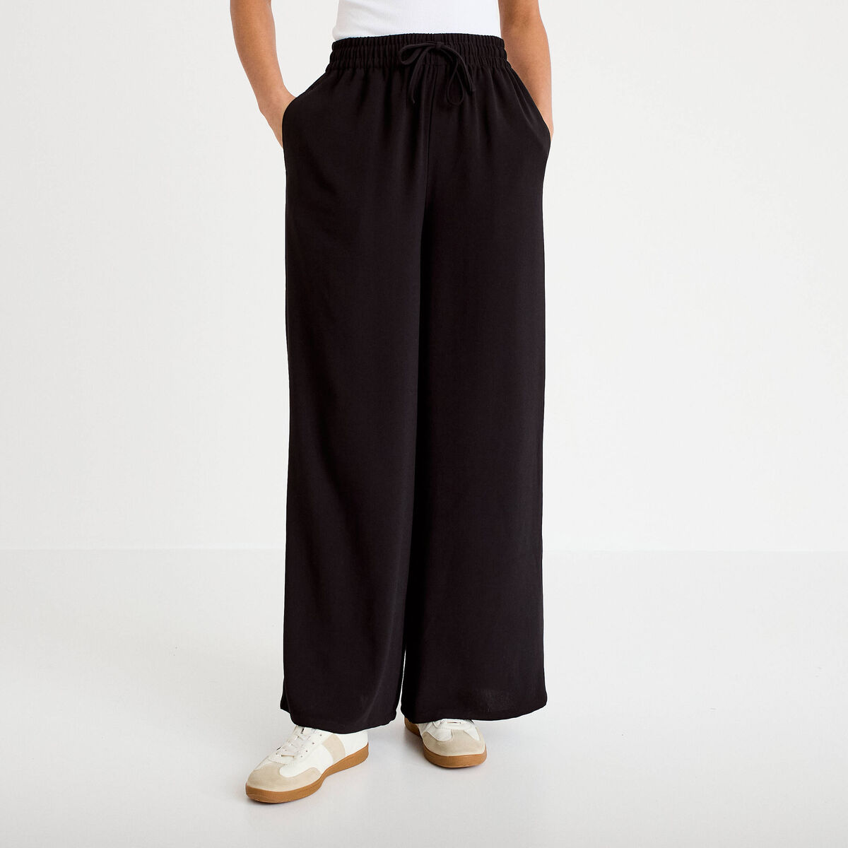 Pantalon large taille standard noir femme