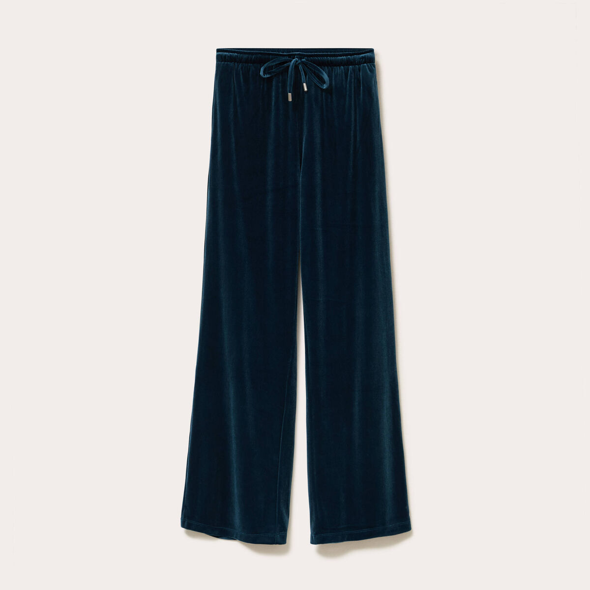 Pantalon large en velours bleu canard femme