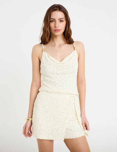 Jupe-short &eacute;vas&eacute;e en maille ecru femme