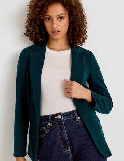 Veste blazer cintr&eacute;e vert fonc&eacute; femme