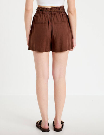 Short regular contenant du lin marron femme