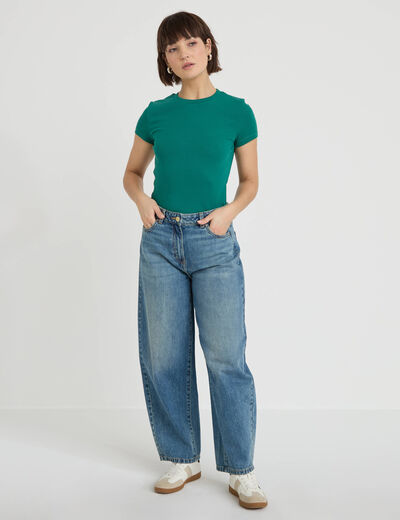 T-shirt c&ocirc;tel&eacute; ajust&eacute; manches courtes vert &eacute;meraude femme