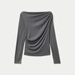 T-shirt col b&eacute;nitier manches longues gris fonc&eacute; femme