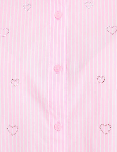 Chemise droite col am&eacute;ricain strass rose femme