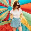Jupe-short droite en jean denim double stone femme