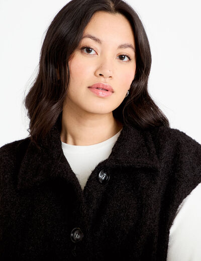 Veste bouclette sans manches col montant noir femme