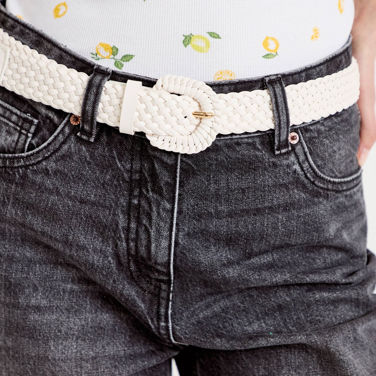 Ceinture large tress&eacute;e chin&eacute;e ecru femme