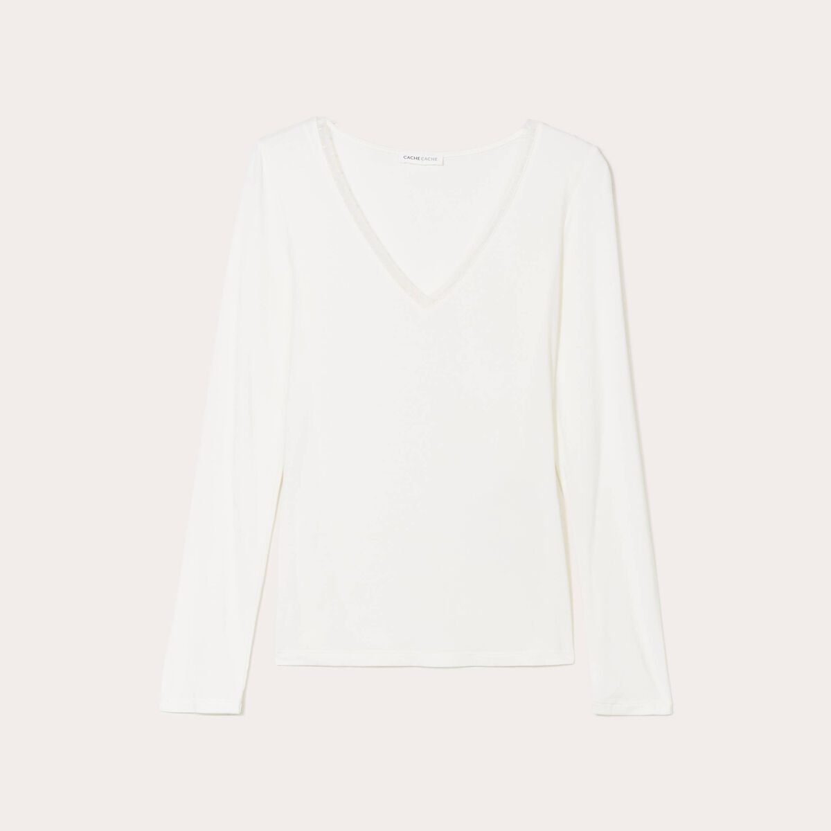 T-shirt thermique col en V plumetis ecru femme