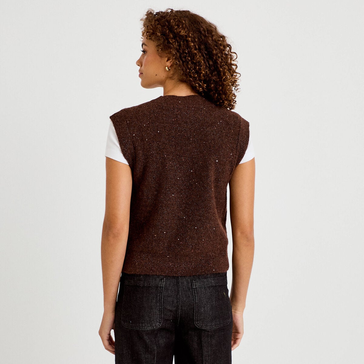 D&eacute;bardeur col rond avec sequin bordeaux femme