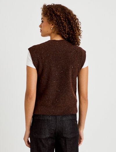 D&eacute;bardeur col rond avec sequin bordeaux femme