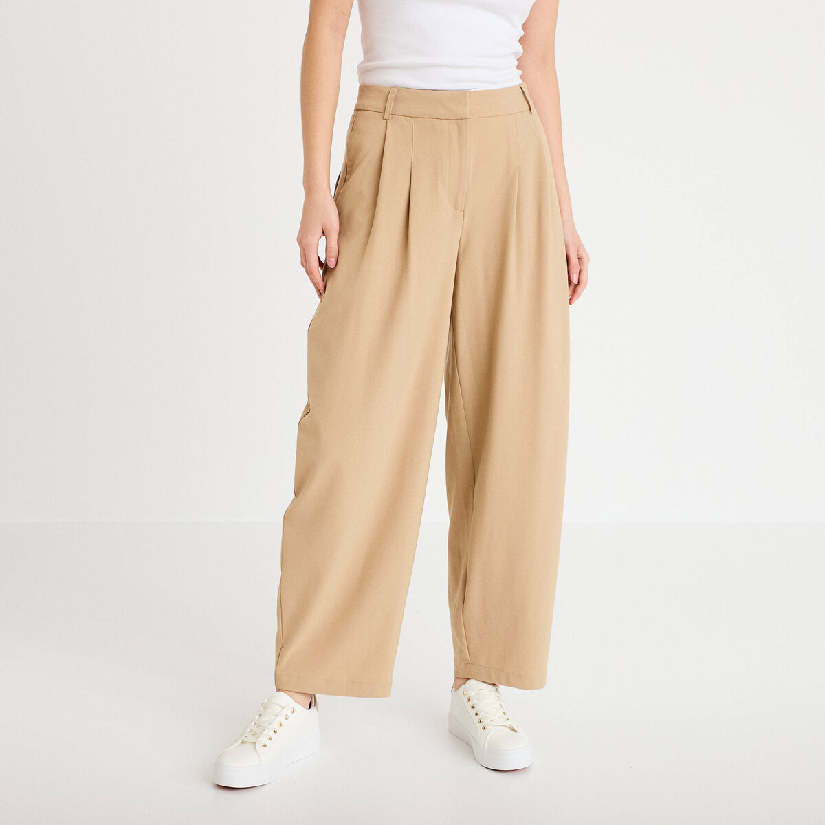 Pantalon barrel beige femme