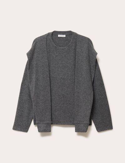Pull effet 2-en-1 gris fonc&eacute; femme
