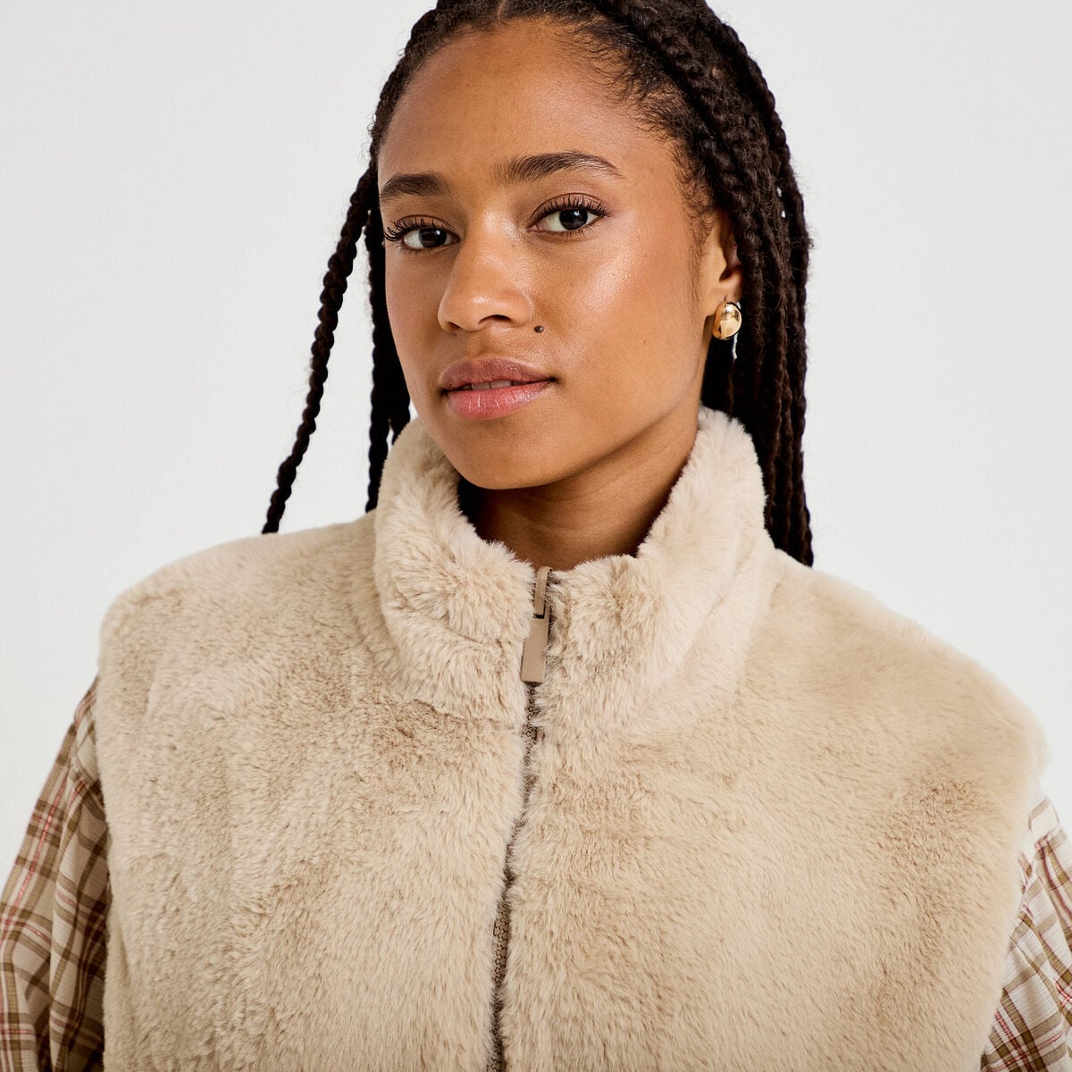 Veste r&eacute;versible sans manches beige femme