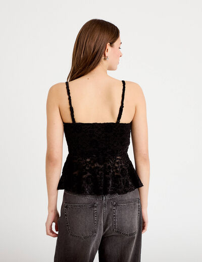Top dentelle velours bretelles amovibles noir femme