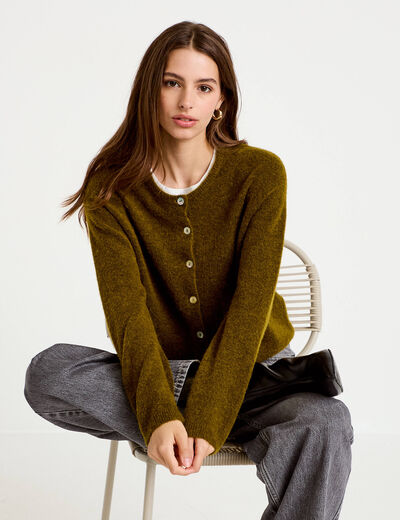 Gilet manches longues vert olive femme