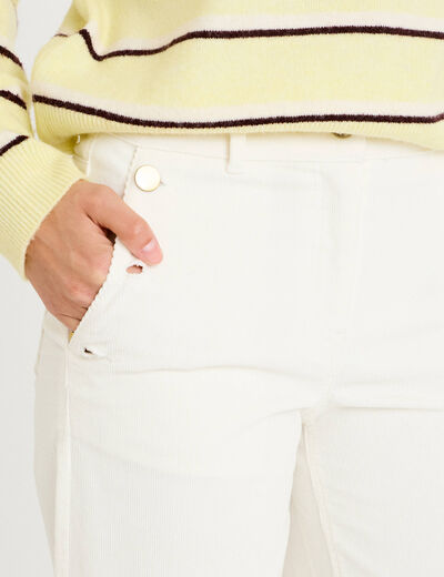 Pantalon taille haute velours ecru femme