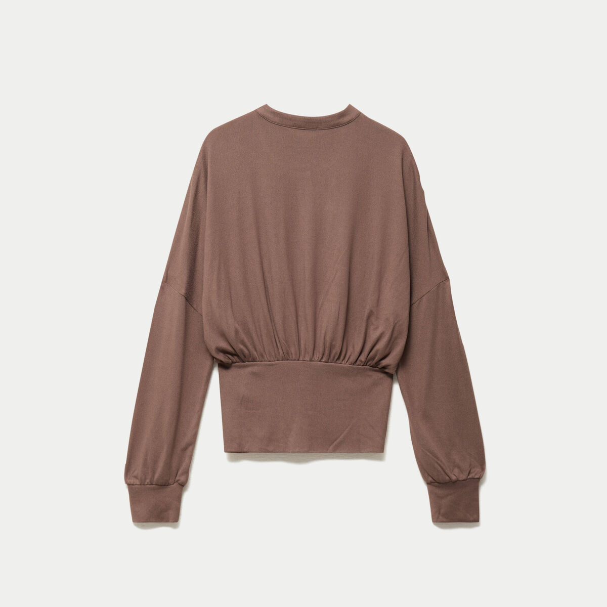Gilet bas resserr&eacute; manches longues marron clair femme