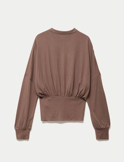 Gilet bas resserr&eacute; manches longues marron clair femme