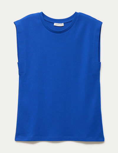 T-shirt col rond sans manches bleu electrique femme