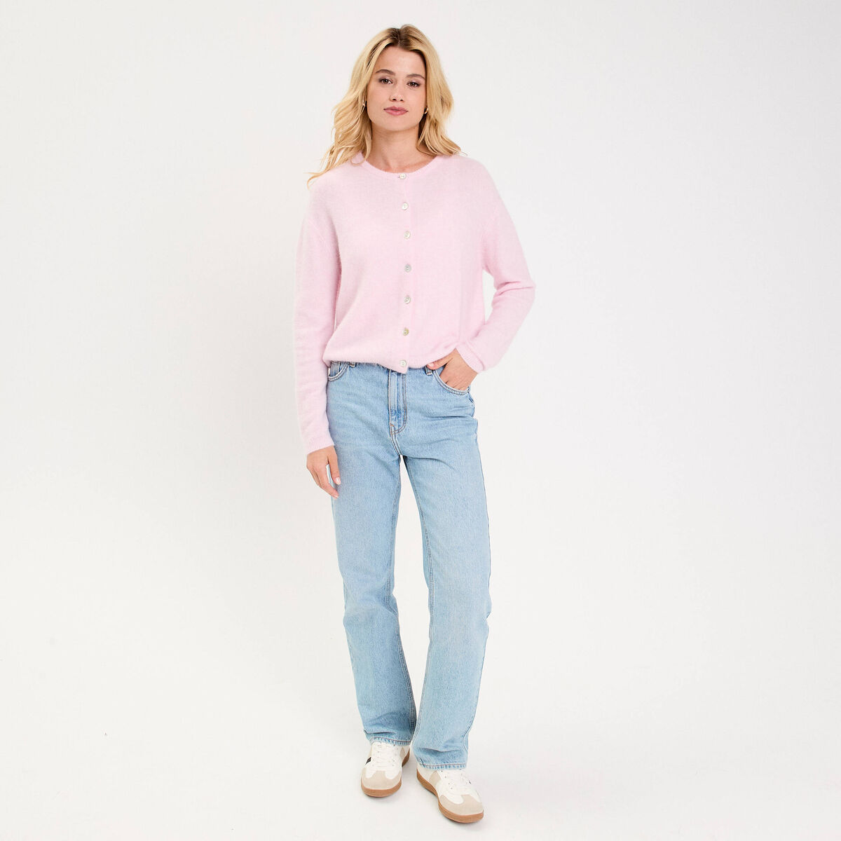 Gilet manches longues rose clair femme