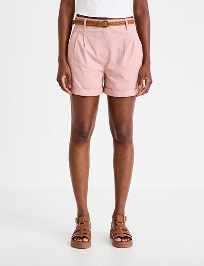 Short chino ceintur&eacute; rose pastel femme