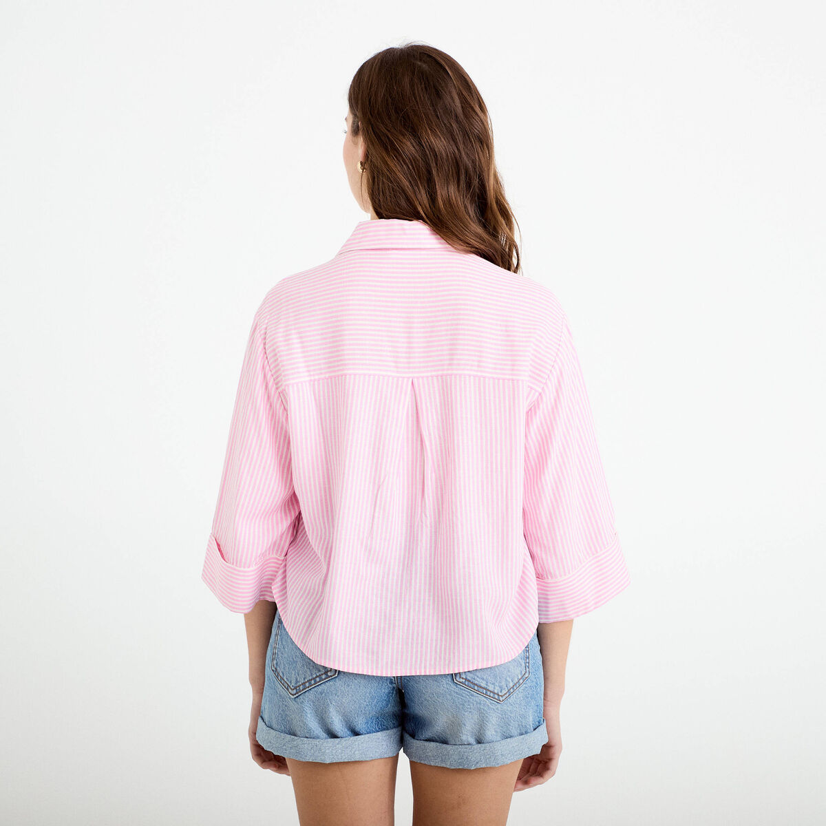 Chemise col classique manches 3/4 rose femme