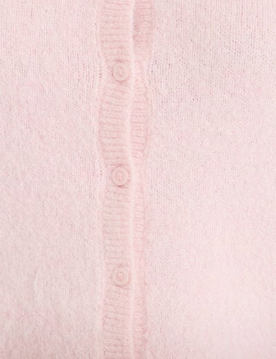 Gilet col rond manches longues rose clair femme