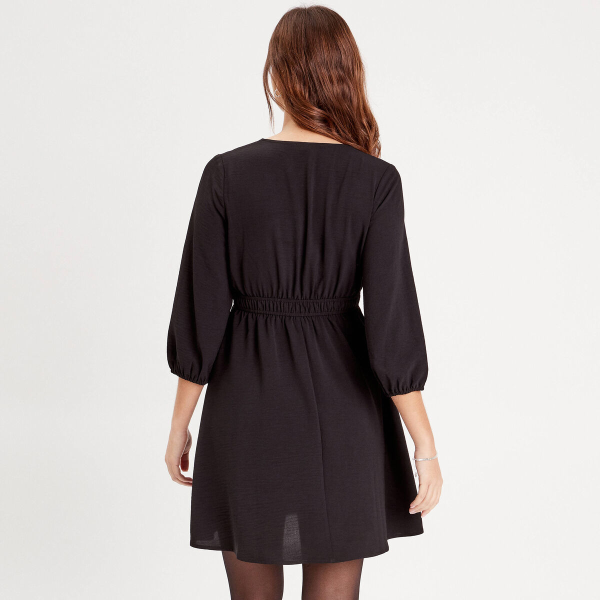Robe &eacute;vas&eacute;e manches 3/4 noir femme