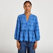 Blouse &agrave; motif en relief bleu fonc&eacute; femme