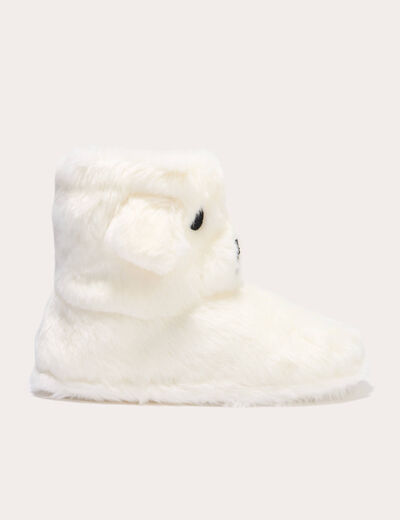 Chaussons bottes fausse fourrure ecru femme