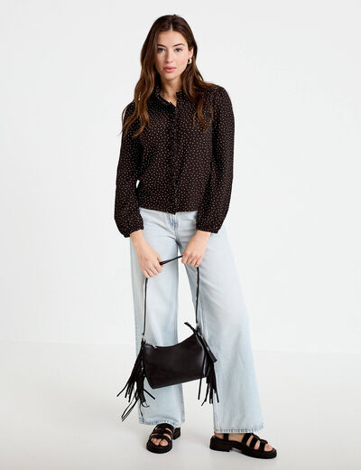 Blouse manches longues marron fonc&eacute; femme