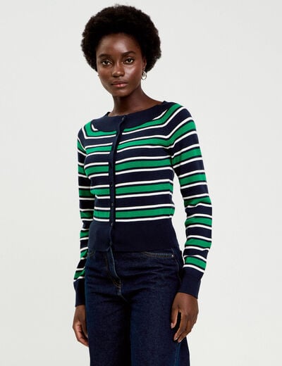 Gilet col bateau bleu marine femme