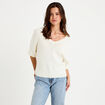 Pull ample col v manches courtes blanc femme