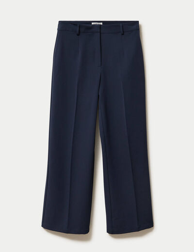 Pantalon large taille haute bleu marine femme