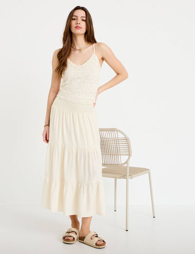 Jupon &eacute;vas&eacute; taille haute ecru femme