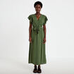Robe longue &eacute;vas&eacute;e manches courtes vert kaki femme