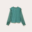 Blouse &agrave; volants vert fonc&eacute; femme