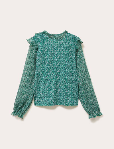 Blouse &agrave; volants vert fonc&eacute; femme