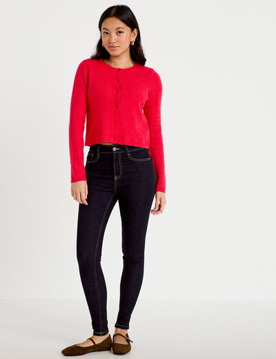 Gilet boutonn&eacute; manches longues rouge femme