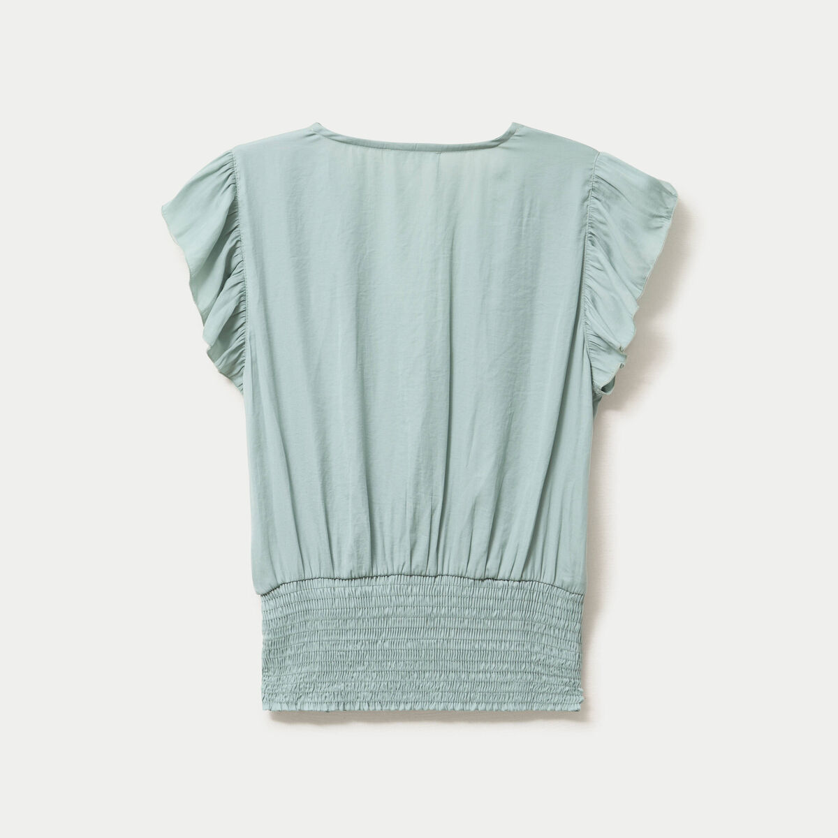 Blouse cintr&eacute;e col v manches courtes vert pastel femme