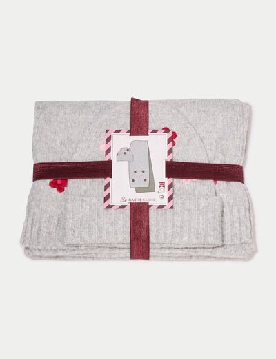 Lot &eacute;charpe bonnet avec broderie gris fonc&eacute; femme
