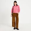 Pantalon bootcut taille haute velours marron femme