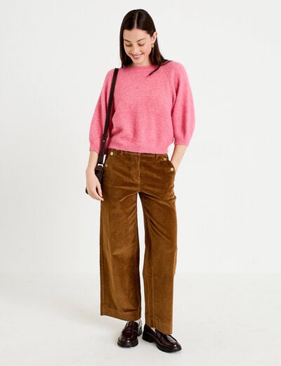 Pantalon bootcut taille haute velours marron femme