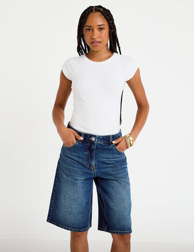 Bermuda en jean bleu fonc&eacute; femme