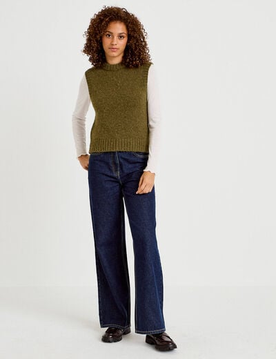 Pull sans manches vert kaki femme