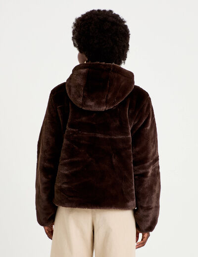 Parka r&eacute;versible &agrave; capuche marron fonc&eacute; femme