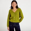 Gilet boutonn&eacute; avec col en V vert fonc&eacute; femme