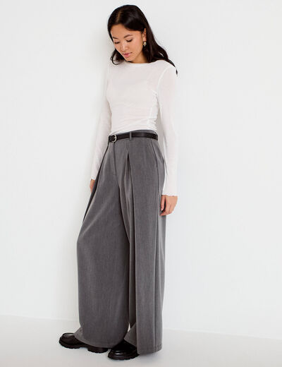 Pantalon bootcut ceinture amovible gris clair femme