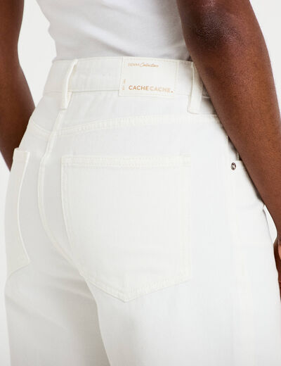 Jean bootcut cropped taille haute ecru femme